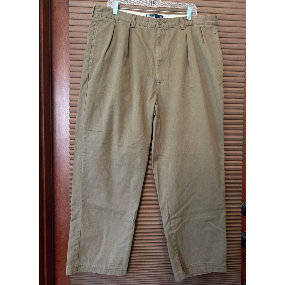Polo Ralph Lauren Pants Mens VTG 40 Andrew Pant Olive Green Pleated Chino EUC